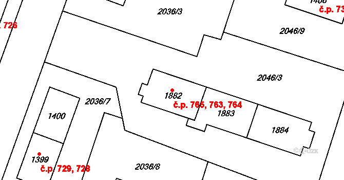Žichlínské Předměstí 763,764,765, Lanškroun na parcele st. 1882 v KÚ Lanškroun, Katastrální mapa