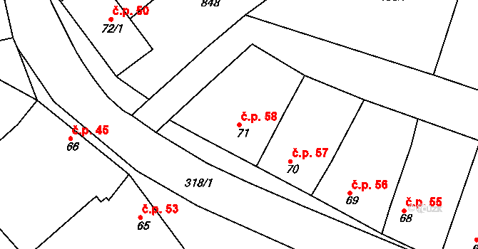Litol 58, Lysá nad Labem na parcele st. 71 v KÚ Litol, Katastrální mapa
