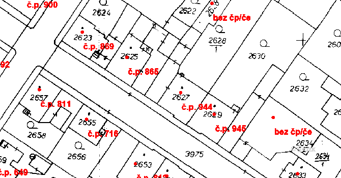Poděbrady III 944, Poděbrady na parcele st. 2627 v KÚ Poděbrady, Katastrální mapa