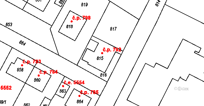 Kadaň 792 na parcele st. 815 v KÚ Kadaň, Katastrální mapa