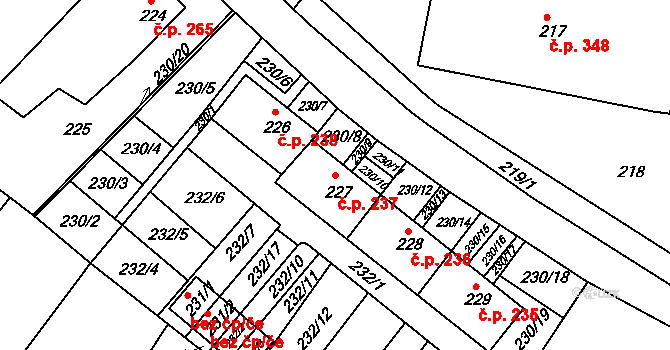 Miřetice u Klášterce nad Ohří 237, Klášterec nad Ohří na parcele st. 227 v KÚ Miřetice u Klášterce nad Ohří, Katastrální mapa