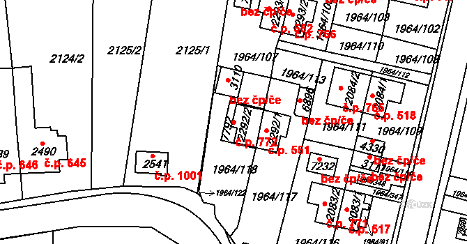Borovina 772, Třebíč na parcele st. 2292/2 v KÚ Třebíč, Katastrální mapa