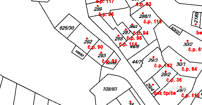 Podklášteří 91, Třebíč na parcele st. 293 v KÚ Podklášteří, Katastrální mapa