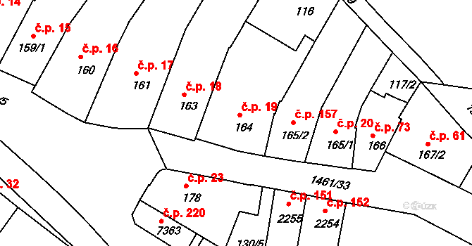 Jejkov 19, Třebíč na parcele st. 164 v KÚ Třebíč, Katastrální mapa