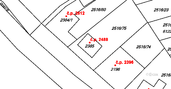 Břeclav 2488 na parcele st. 2385 v KÚ Břeclav, Katastrální mapa
