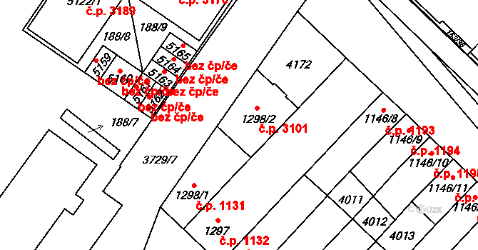 Břeclav 3101 na parcele st. 1298/2 v KÚ Břeclav, Katastrální mapa