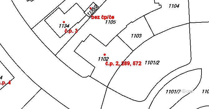 Stránice 2,289,572, Brno na parcele st. 1102 v KÚ Stránice, Katastrální mapa