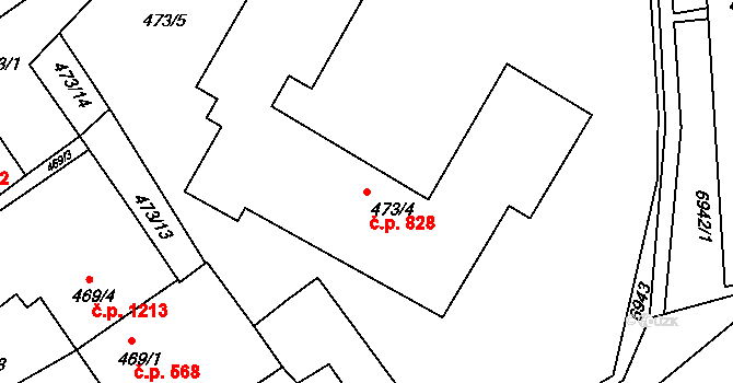Bystrc 828, Brno na parcele st. 473/4 v KÚ Bystrc, Katastrální mapa