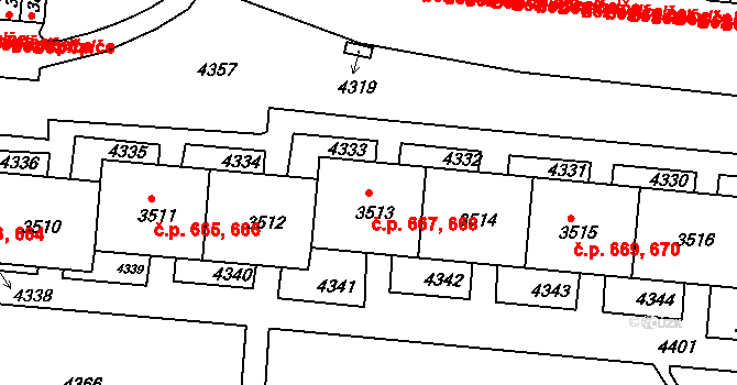 Komín 667,668, Brno na parcele st. 3513 v KÚ Komín, Katastrální mapa
