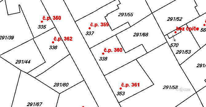 Černčice 360 na parcele st. 338 v KÚ Černčice u Loun, Katastrální mapa