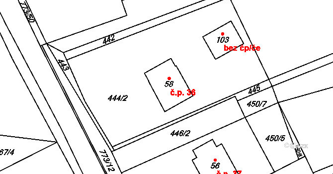 Koberovice 36 na parcele st. 58 v KÚ Koberovice, Katastrální mapa