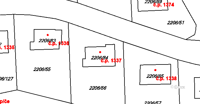 Pelhřimov 1337 na parcele st. 2206/84 v KÚ Pelhřimov, Katastrální mapa