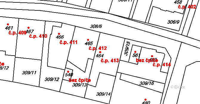 Ledvice 413 na parcele st. 464 v KÚ Ledvice, Katastrální mapa