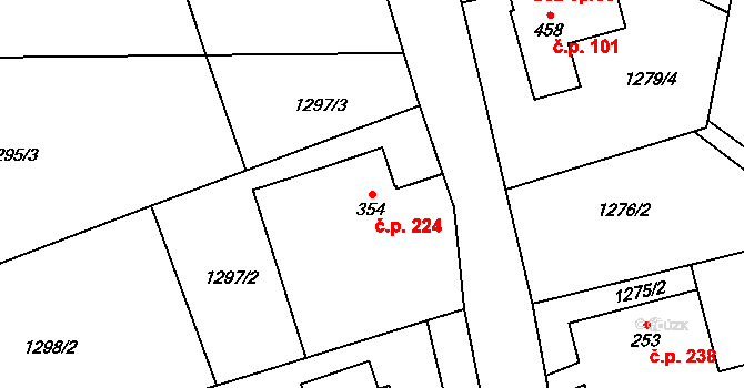Huntířov 224, Vítězná na parcele st. 354 v KÚ Huntířov, Katastrální mapa
