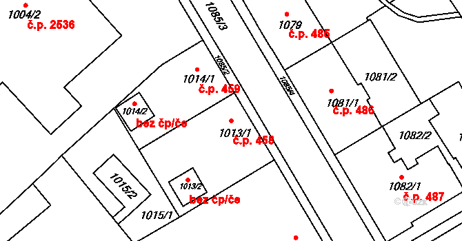 Frýdek 458, Frýdek-Místek na parcele st. 1013/1 v KÚ Frýdek, Katastrální mapa