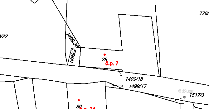 Třemešné 7 na parcele st. 29 v KÚ Třemešné, Katastrální mapa