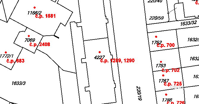 Cheb 1289,1290 na parcele st. 4227 v KÚ Cheb, Katastrální mapa