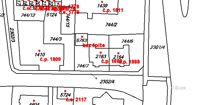 Cheb 1889 na parcele st. 2163 v KÚ Cheb, Katastrální mapa