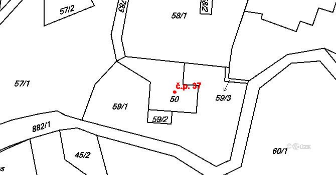 Horní Poustevna 37, Dolní Poustevna na parcele st. 50 v KÚ Horní Poustevna, Katastrální mapa