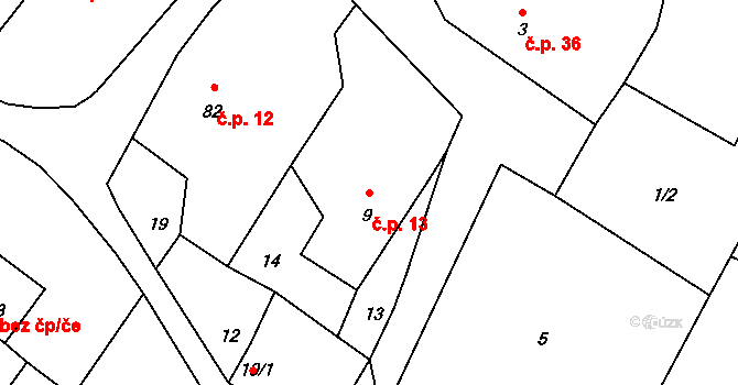 Spůle 13, Janovice nad Úhlavou na parcele st. 9 v KÚ Spůle, Katastrální mapa