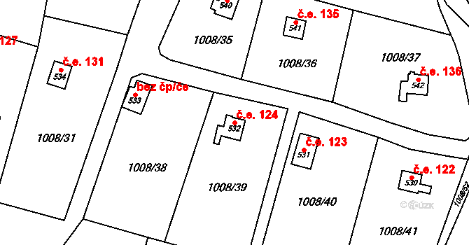 Olešnice v Orlických horách 124 na parcele st. 532 v KÚ Olešnice v Orlických horách, Katastrální mapa