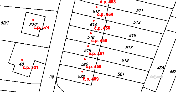 Jablůnka 457 na parcele st. 518 v KÚ Jablůnka, Katastrální mapa