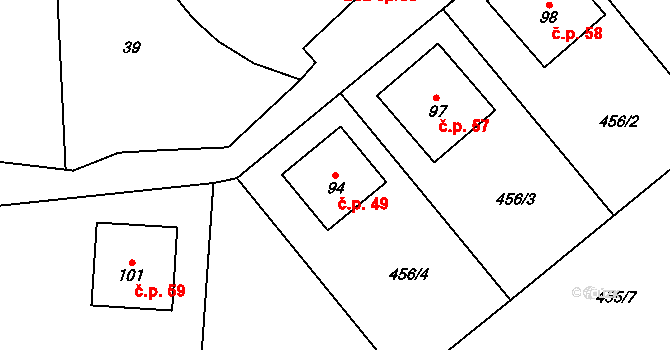 Komárovice 49, Kelč na parcele st. 94 v KÚ Komárovice, Katastrální mapa