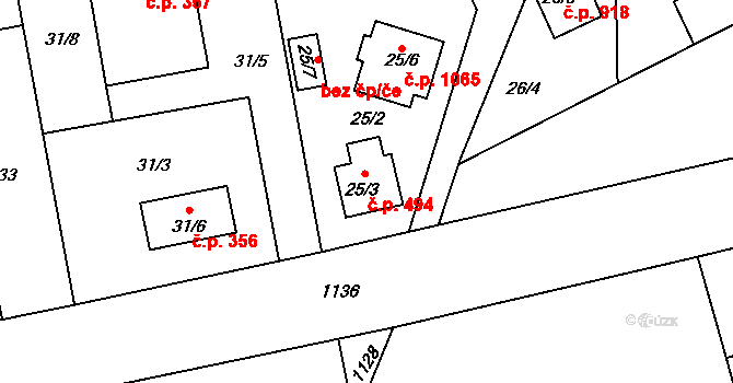 Libuš 494, Praha na parcele st. 25/3 v KÚ Libuš, Katastrální mapa