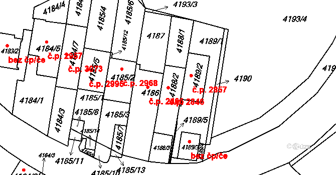 Smíchov 2846, Praha na parcele st. 4188/2 v KÚ Smíchov, Katastrální mapa