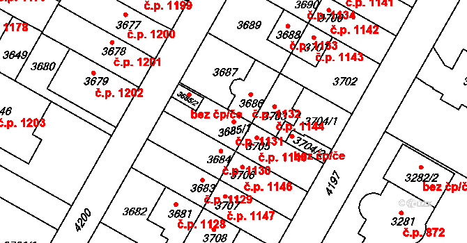 Dejvice 1131, Praha na parcele st. 3685/1 v KÚ Dejvice, Katastrální mapa