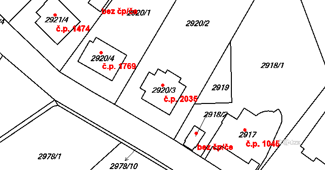Dejvice 2035, Praha na parcele st. 2920/3 v KÚ Dejvice, Katastrální mapa