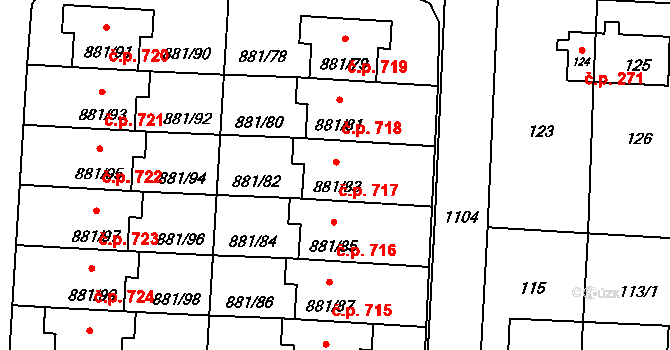 Čimice 717, Praha na parcele st. 881/83 v KÚ Čimice, Katastrální mapa