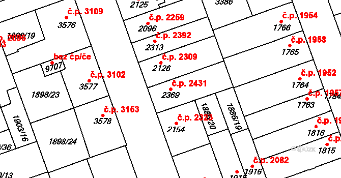 Hodonín 2431 na parcele st. 2369 v KÚ Hodonín, Katastrální mapa