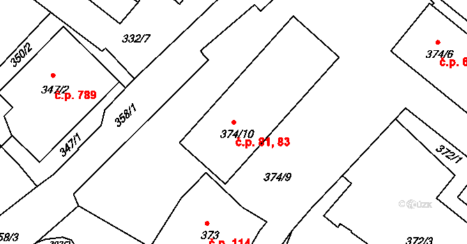Rumburk 1 81,83, Rumburk na parcele st. 374/10 v KÚ Rumburk, Katastrální mapa