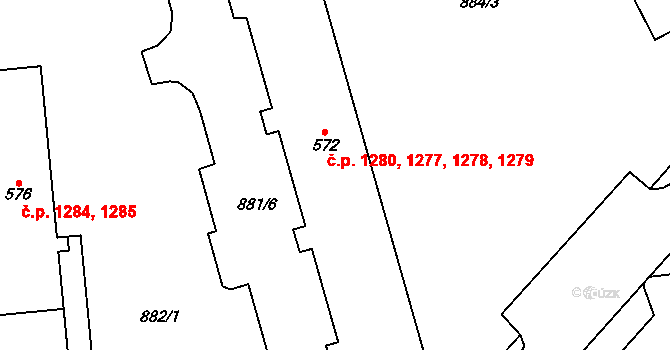 Vrchlabí 1277,1278,1279,1280 na parcele st. 572 v KÚ Podhůří-Harta, Katastrální mapa