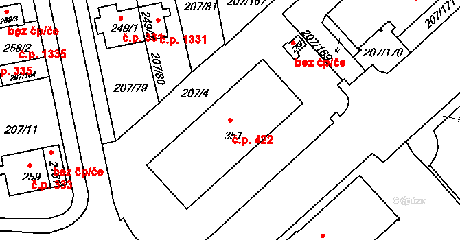 Sezimovo Ústí 422 na parcele st. 351 v KÚ Sezimovo Ústí, Katastrální mapa
