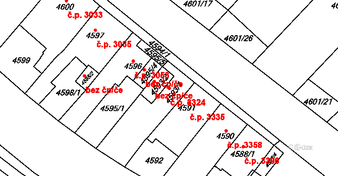 Chomutov 3324 na parcele st. 4593/1 v KÚ Chomutov I, Katastrální mapa