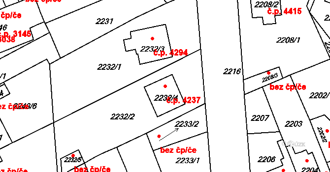 Chomutov 4237 na parcele st. 2232/4 v KÚ Chomutov II, Katastrální mapa