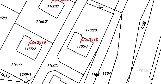 Jirkov 1582 na parcele st. 1166/7 v KÚ Jirkov, Katastrální mapa