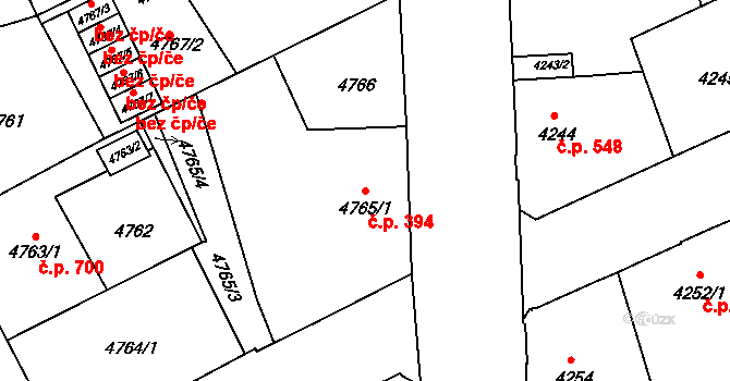Liberec III-Jeřáb 394, Liberec na parcele st. 4765/1 v KÚ Liberec, Katastrální mapa