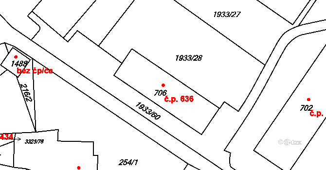 Rtyně v Podkrkonoší 636 na parcele st. 706 v KÚ Rtyně v Podkrkonoší, Katastrální mapa