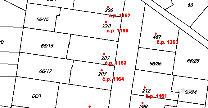 Předklášteří 1163 na parcele st. 207 v KÚ Předklášteří, Katastrální mapa