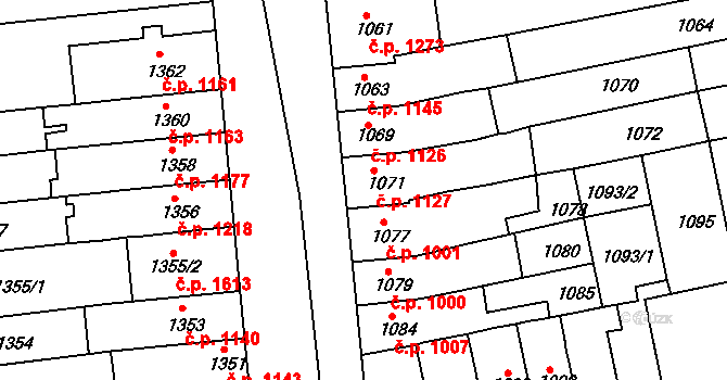 Šlapanice 1127 na parcele st. 1071 v KÚ Šlapanice u Brna, Katastrální mapa
