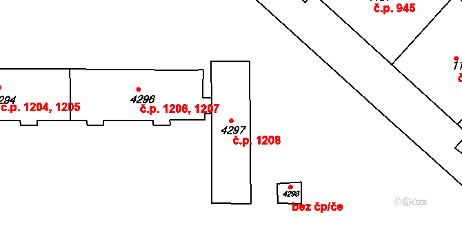 Kuřim 1208 na parcele st. 4297 v KÚ Kuřim, Katastrální mapa
