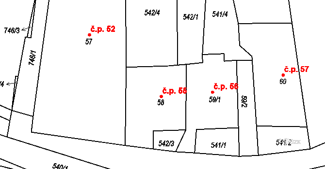 Trnov 55 na parcele st. 58 v KÚ Trnov, Katastrální mapa