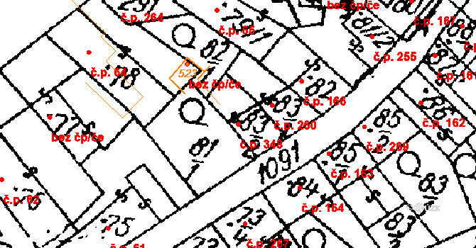 Žiželice 348 na parcele st. 83/2 v KÚ Žiželice nad Cidlinou, Katastrální mapa