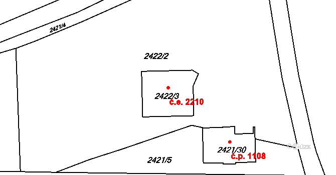 Skvrňany 2210, Plzeň na parcele st. 2422/3 v KÚ Skvrňany, Katastrální mapa