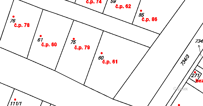 Vrbová Lhota 61 na parcele st. 60 v KÚ Vrbová Lhota, Katastrální mapa