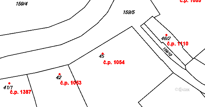 Litovel 1054 na parcele st. 45 v KÚ Chořelice, Katastrální mapa