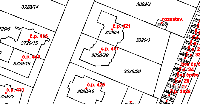 Nosálovice 417, Vyškov na parcele st. 3030/39 v KÚ Vyškov, Katastrální mapa
